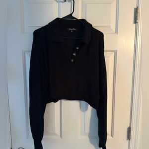 Black cropped collared sweater with buttons